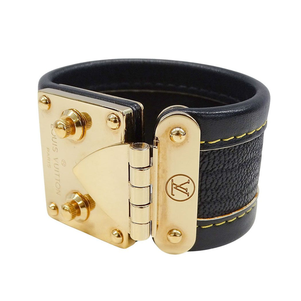 Louis Vuitton Bracelet Suhali Leather Sellul Noir Black Big Presence
