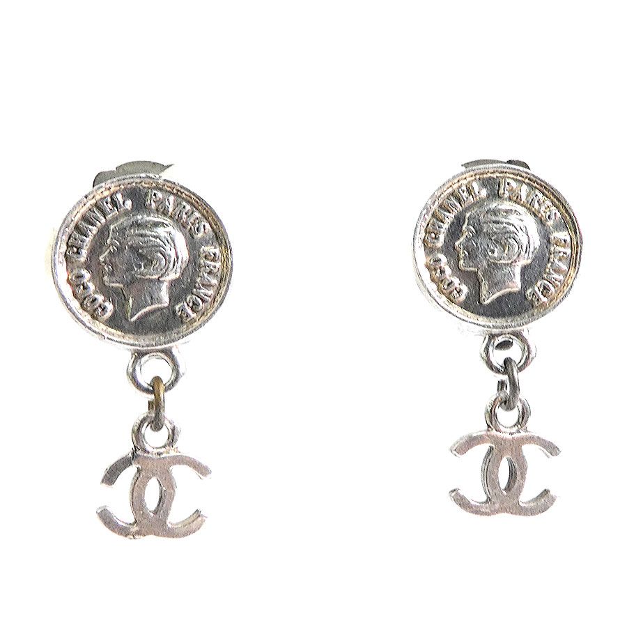 Chanel Earrings Medallion Silver