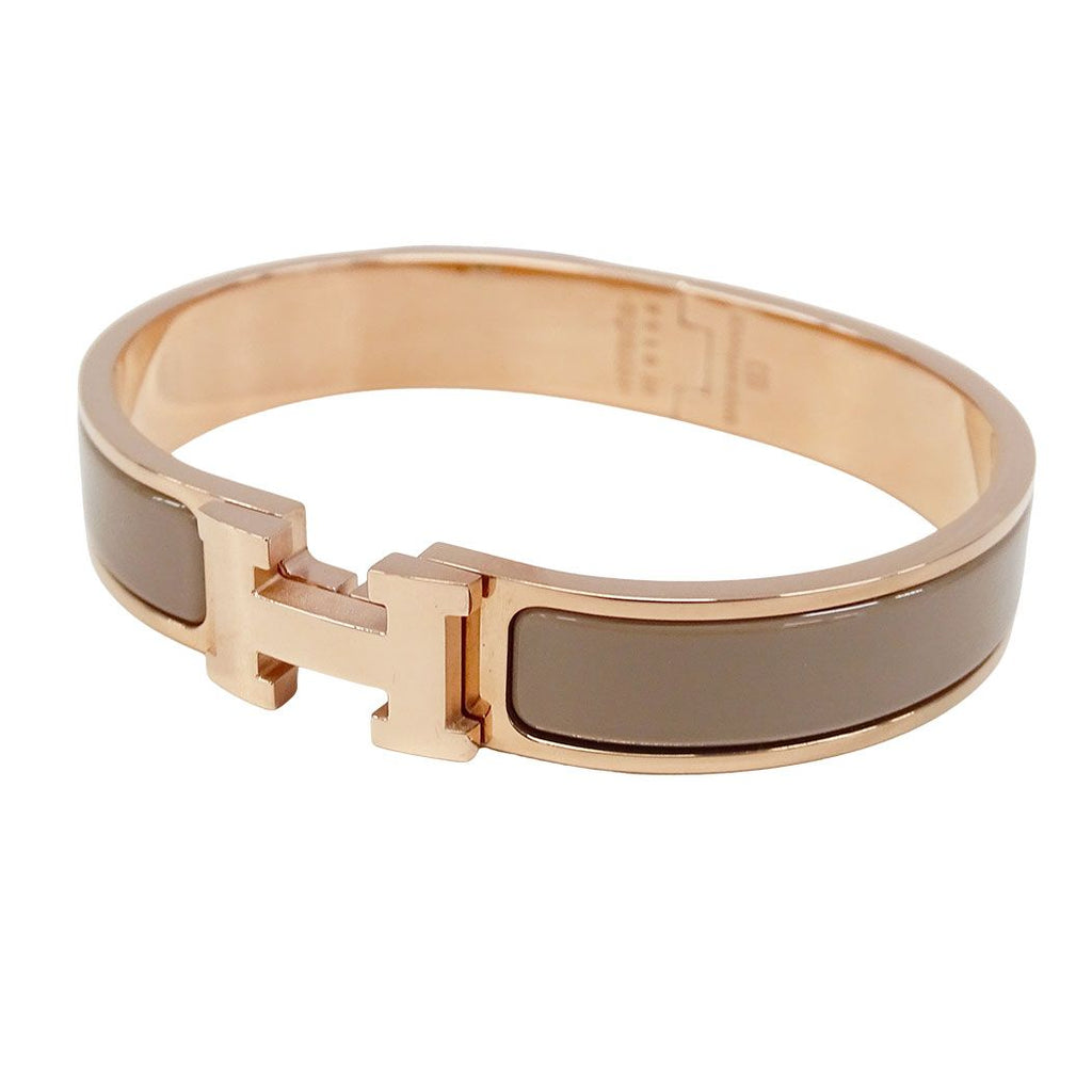 Hermes Bangle Click Metal Brown Glaze Pink Gold Adult Bracelet — view 2
