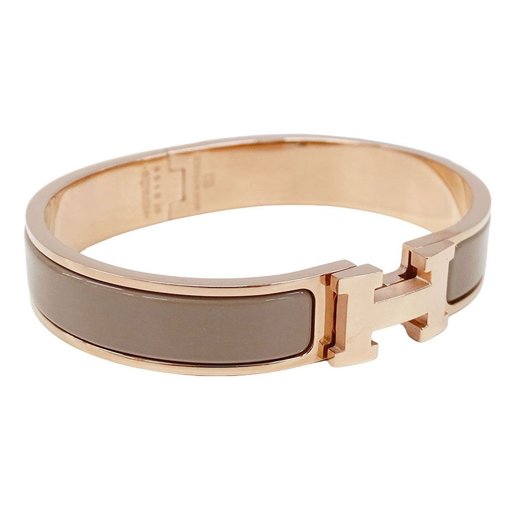 Hermes Bangle Click Metal Brown Glaze Pink Gold Adult Bracelet — view 3