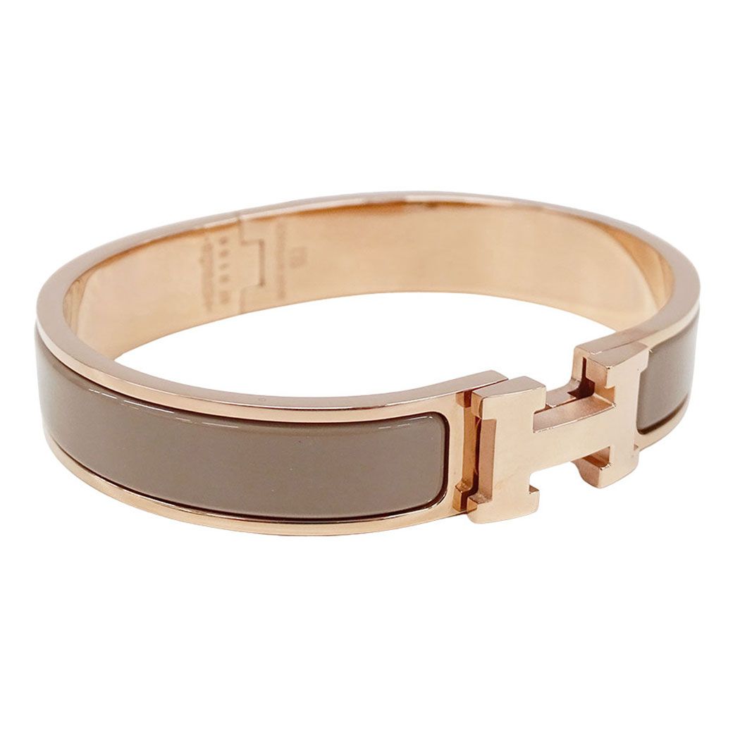 Hermes Bangle Click Metal Brown Glaze Pink Gold Adult Bracelet — view 3