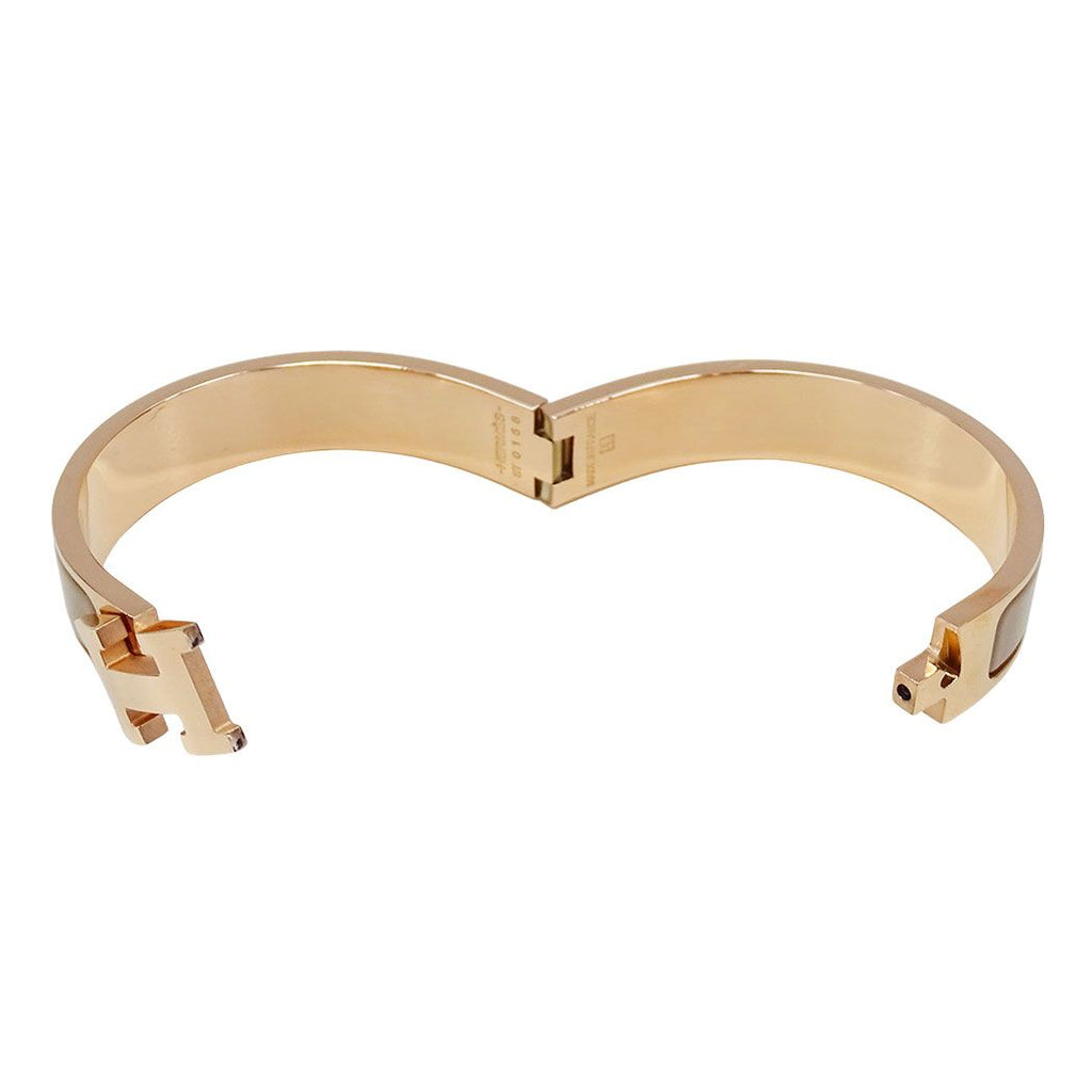 Hermes Bangle Click Metal Brown Glaze Pink Gold Adult Bracelet — view 5