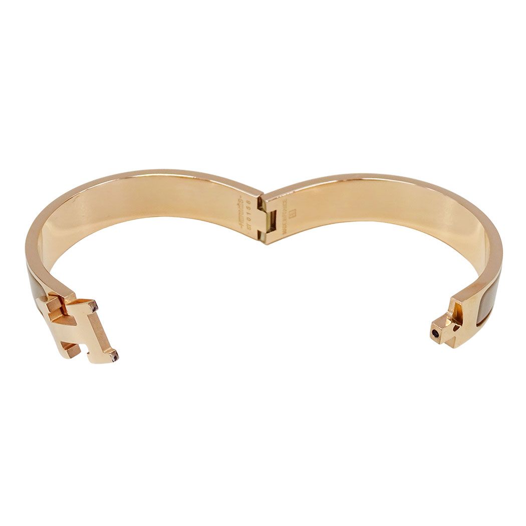 Hermes Bangle Click Metal Brown Glaze Pink Gold Adult Bracelet — view 5