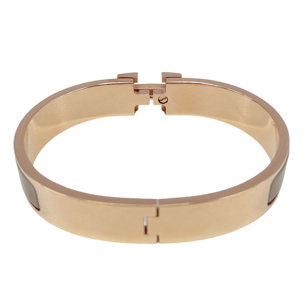 Hermes Bangle Click Metal Brown Glaze Pink Gold Adult Bracelet — view 4
