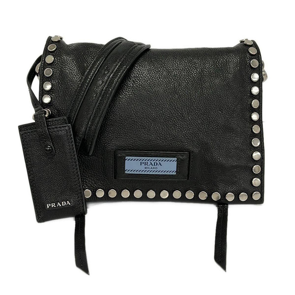 Prada Shoulder Bag Etiquette Black Studs Leather