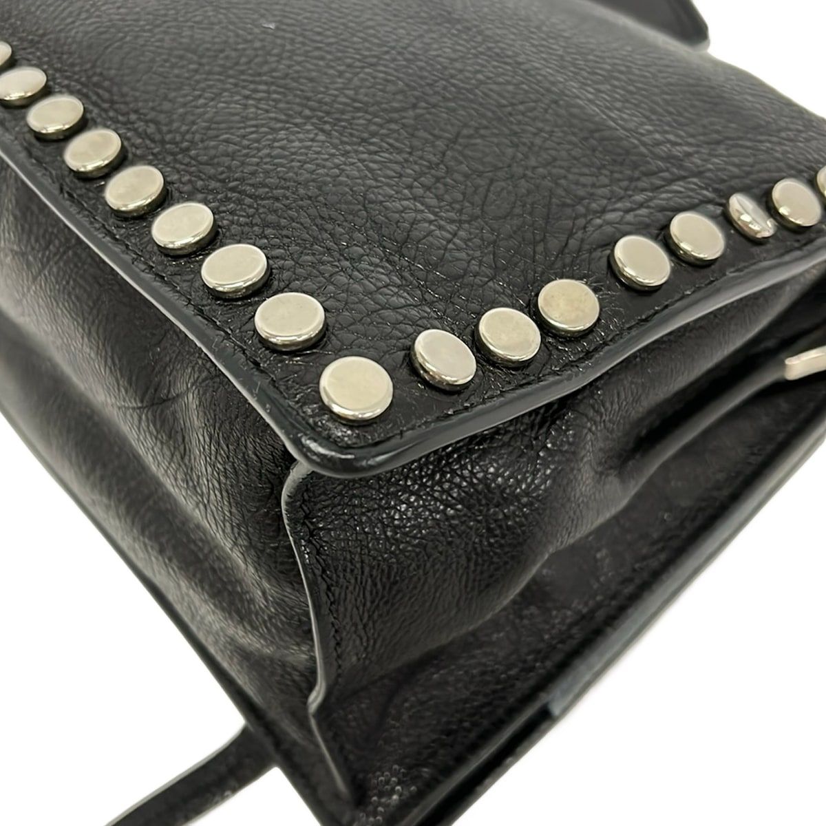 Prada Shoulder Bag Etiquette Black Studs Leather — view 6