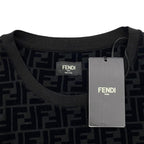 Fendi Short Sleeve T-Shirt FF Motif Crew Neck L Cotton Velour Logo Black — view 7