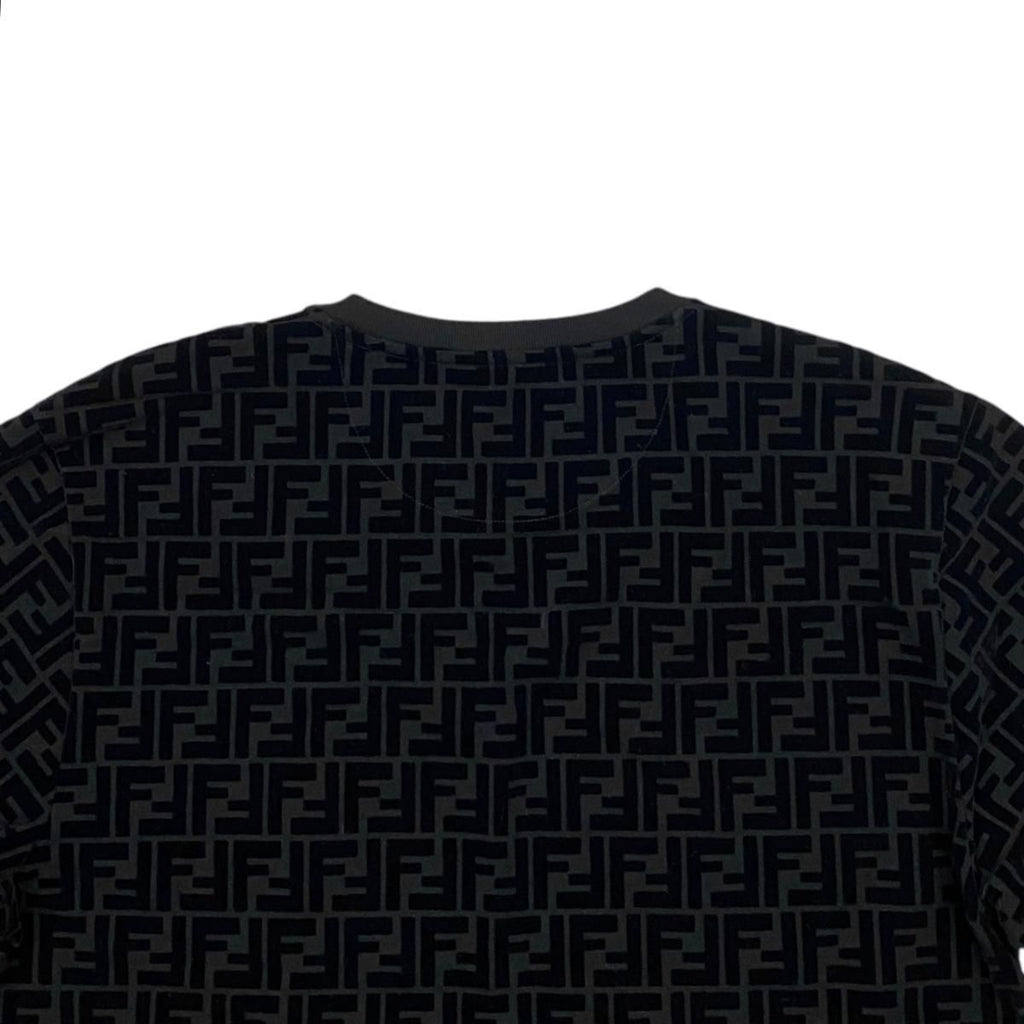 Fendi Short Sleeve T-Shirt FF Motif Crew Neck L Cotton Velour Logo Black — view 5
