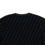 Fendi Short Sleeve T-Shirt FF Motif Crew Neck L Cotton Velour Logo Black — view 5