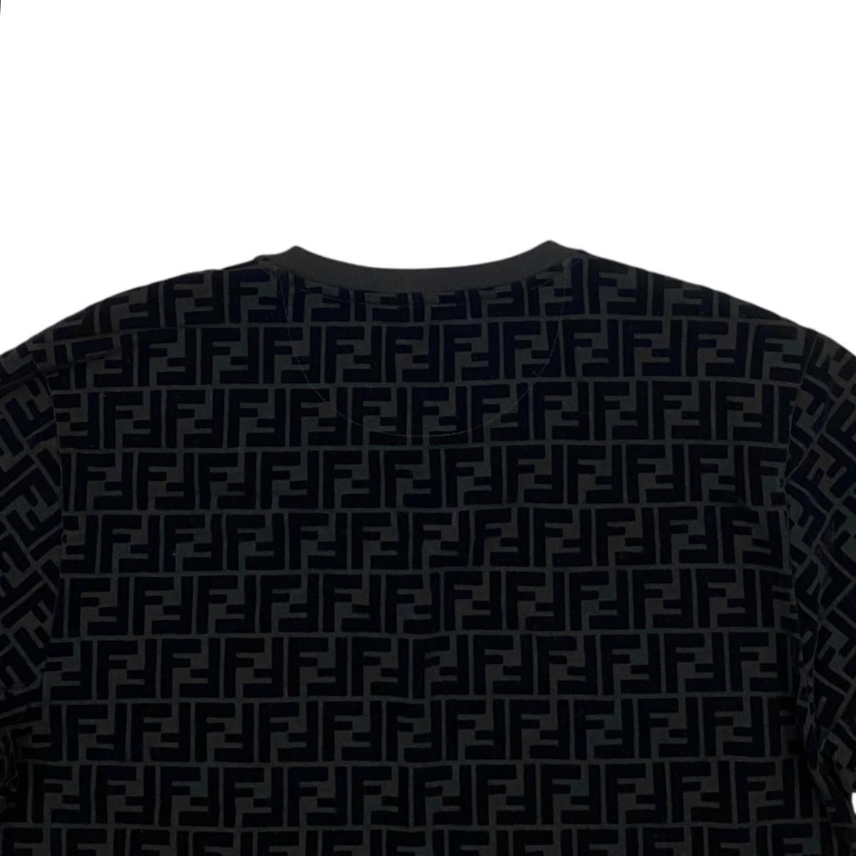 Fendi Short Sleeve T-Shirt FF Motif Crew Neck L Cotton Velour Logo Black — view 5