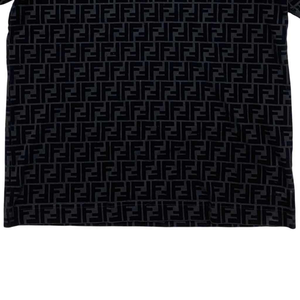 Fendi Short Sleeve T-Shirt FF Motif Crew Neck L Cotton Velour Logo Black — view 4