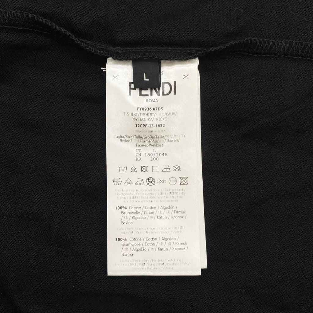 Fendi Short Sleeve T-Shirt FF Motif Crew Neck L Cotton Velour Logo Black — view 8