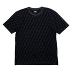 Fendi Short Sleeve T-Shirt FF Motif Crew Neck L Cotton Velour Logo Black