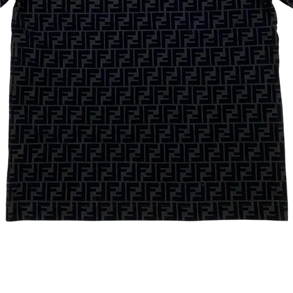 Fendi Short Sleeve T-Shirt FF Motif Crew Neck L Cotton Velour Logo Black — view 6