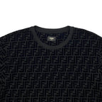 Fendi Short Sleeve T-Shirt FF Motif Crew Neck L Cotton Velour Logo Black — view 3