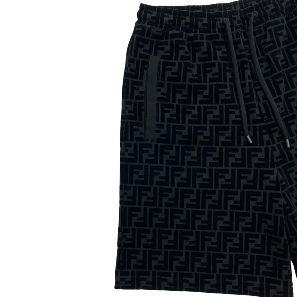 Fendi Shorts FF Motif 46 Cotton Velour Logo Black — view 3