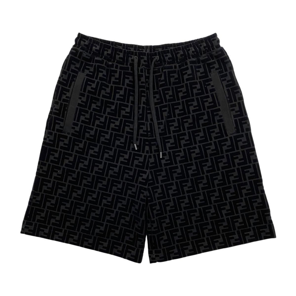 Fendi Shorts FF Motif 46 Cotton Velour Logo Black