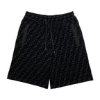 Fendi Shorts FF Motif 46 Cotton Velour Logo Black