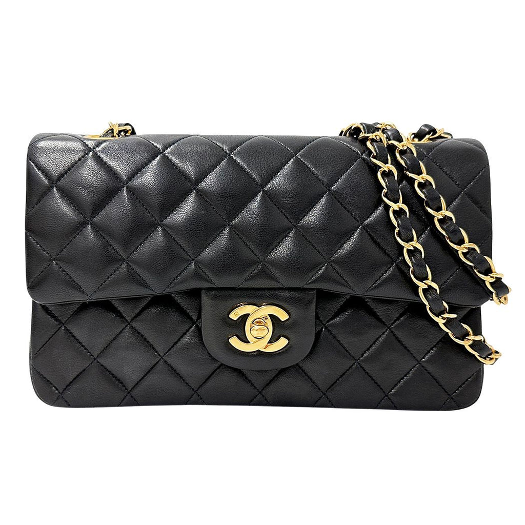 Chanel Quilted 25 Shoulder Bag Lambskin Black Gold Double Flap Chain