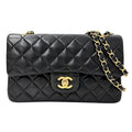 Chanel Quilted 25 Shoulder Bag Lambskin Black Gold Double Flap Chain