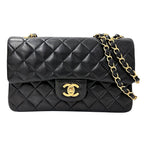 Chanel Quilted 25 Shoulder Bag Lambskin Black Gold Double Flap Chain