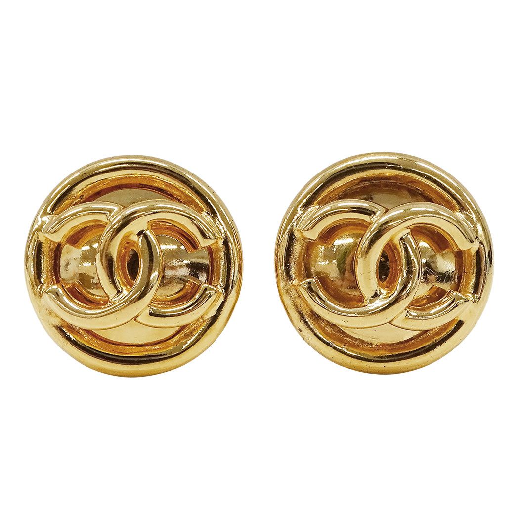 Chanel Earrings Gold Large CC Logo Presence 93