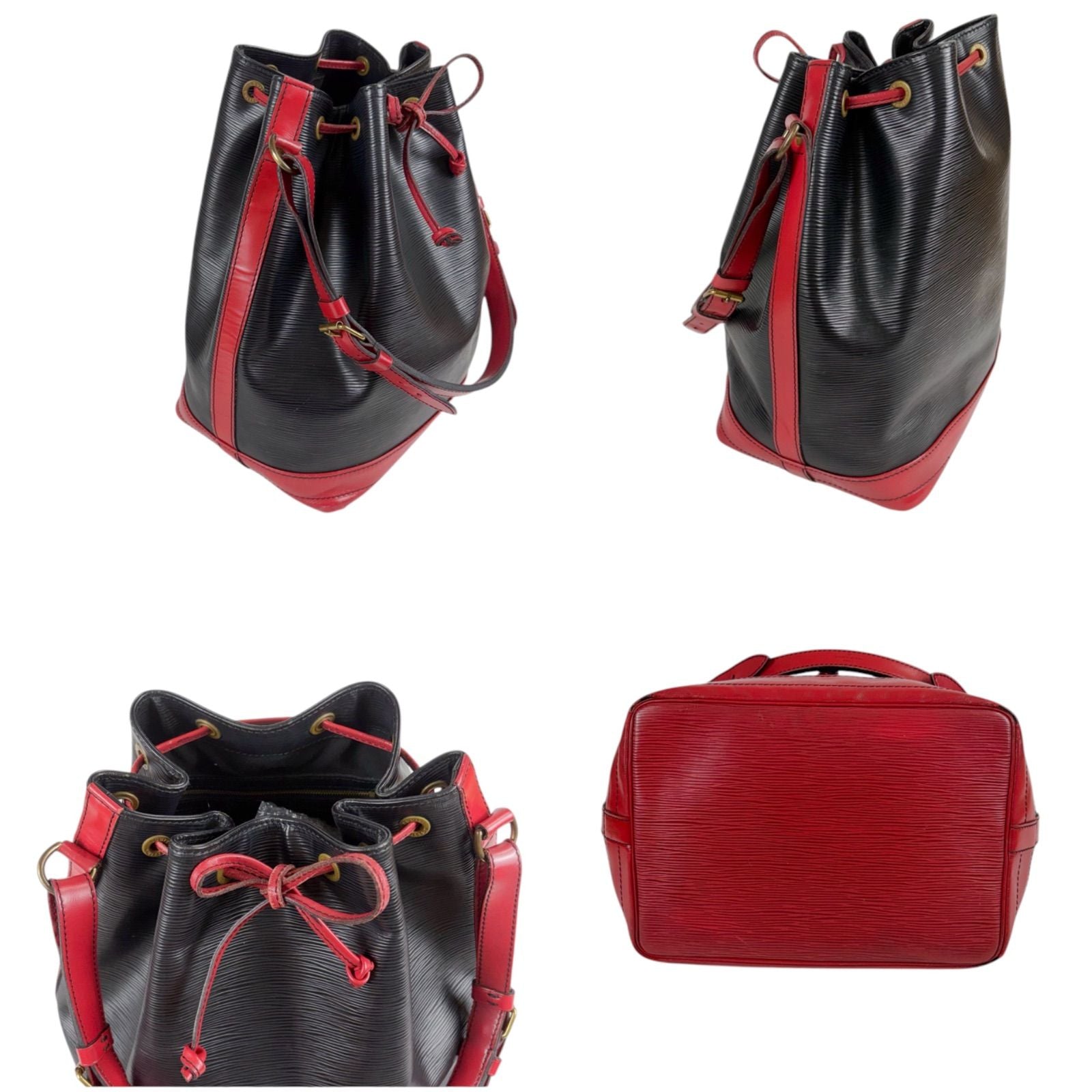 Louis Vuitton Noe Epi Leather Shoulder Bag Drawstring Black Red Noir — view 8