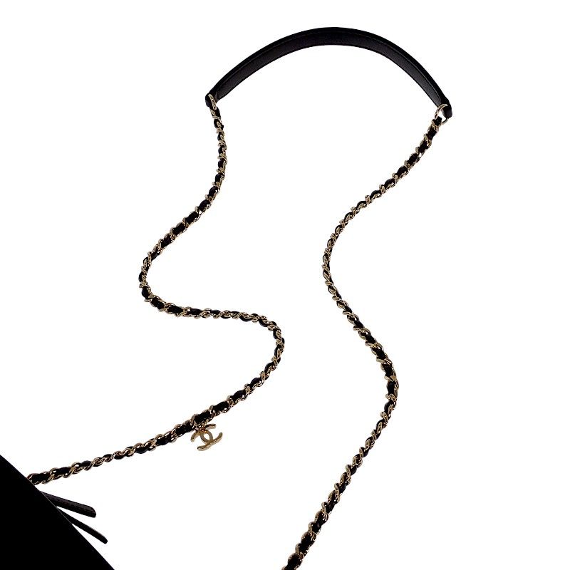 Chanel CC Logo Chain Shoulder Camera Bag Lambskin Black Gold — view 8