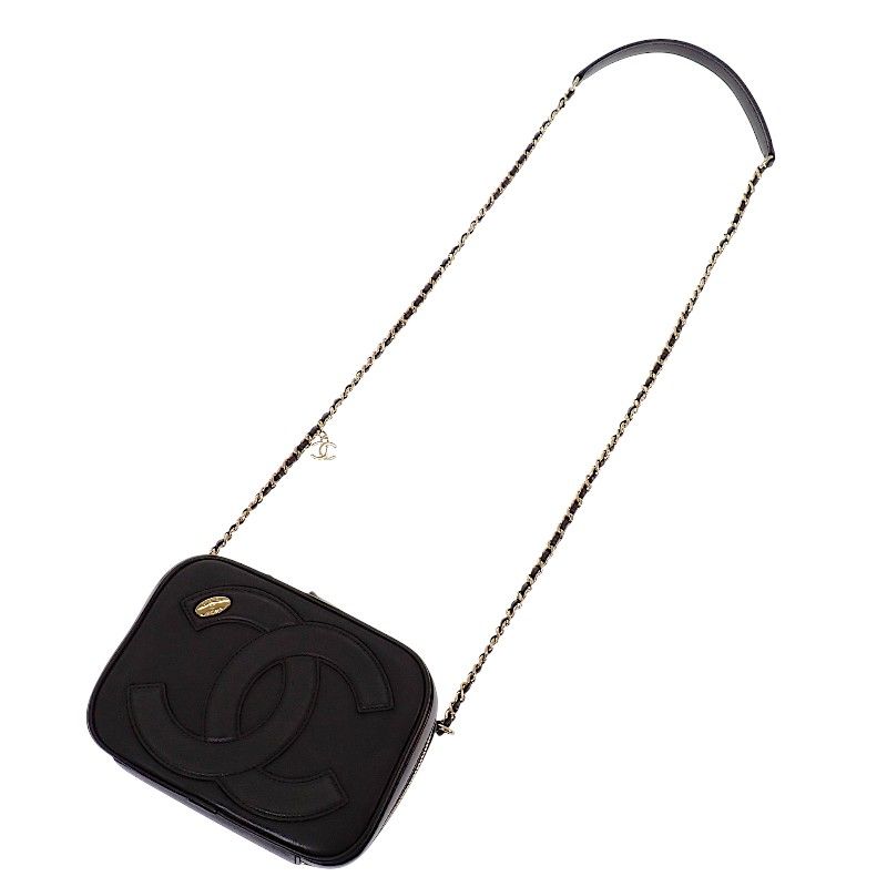 Chanel CC Logo Chain Shoulder Camera Bag Lambskin Black Gold — view 3