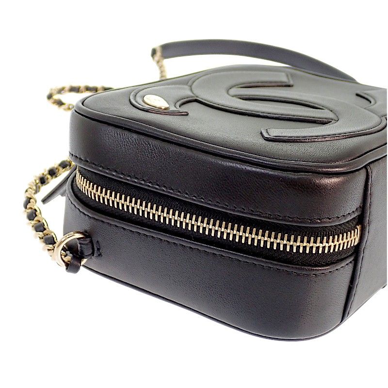 Chanel CC Logo Chain Shoulder Camera Bag Lambskin Black Gold — view 6