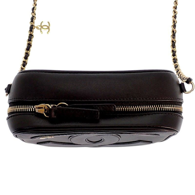 Chanel CC Logo Chain Shoulder Camera Bag Lambskin Black Gold — view 4