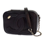 Chanel CC Logo Chain Shoulder Camera Bag Lambskin Black Gold