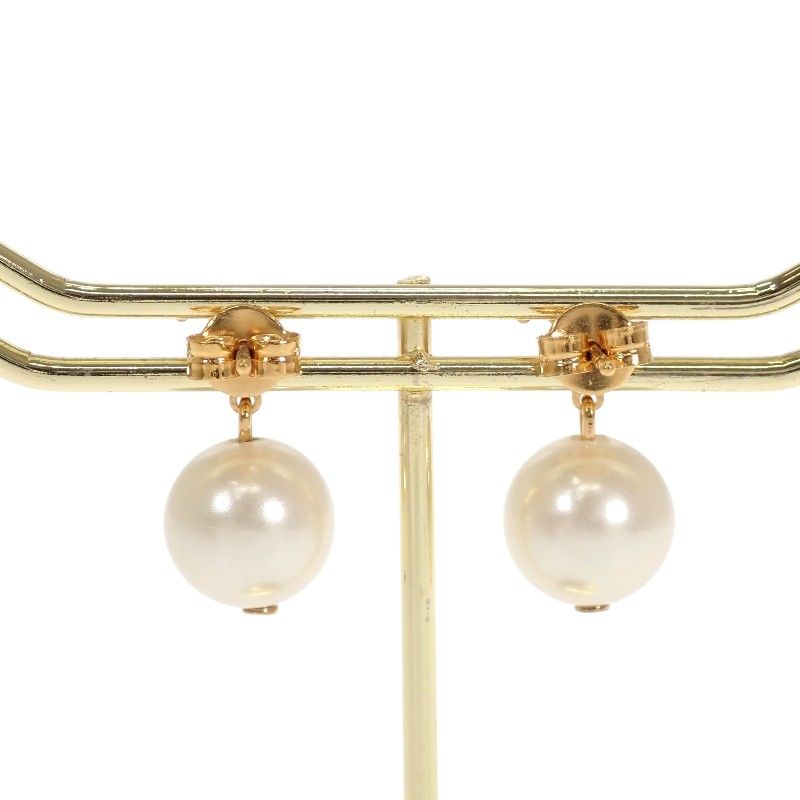 Celine Pearl Earrings Brass Gold White Both Ears Accessory Triomphe — view 7