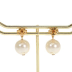 Celine Pearl Earrings Brass Gold White Both Ears Accessory Triomphe — view 7