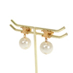 Celine Pearl Earrings Brass Gold White Both Ears Accessory Triomphe — view 3