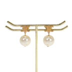 Celine Pearl Earrings Brass Gold White Both Ears Accessory Triomphe — view 2