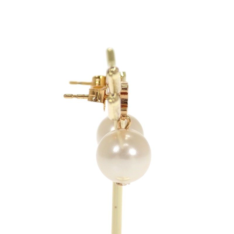 Celine Pearl Earrings Brass Gold White Both Ears Accessory Triomphe — view 6