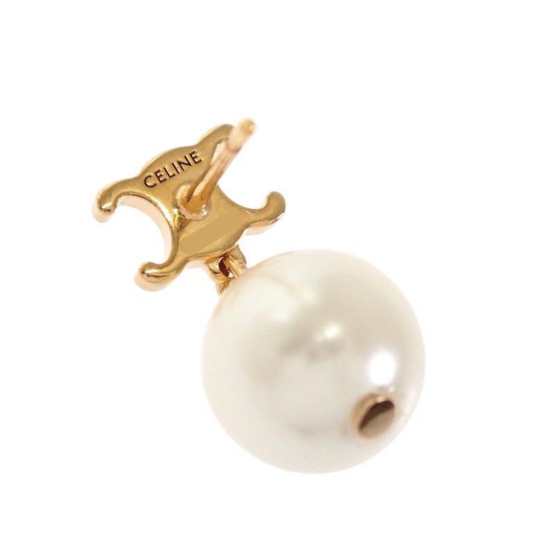 Celine Pearl Earrings Brass Gold White Both Ears Accessory Triomphe — view 8
