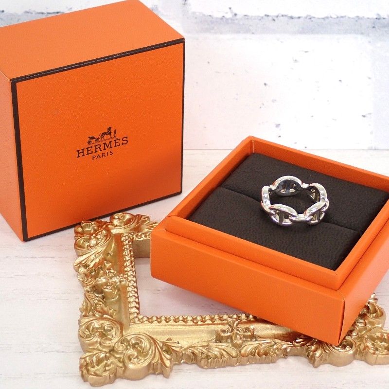 Hermes Enchainee PM Ring 52 Chaine D'ancre 925 Sterling Silver Included