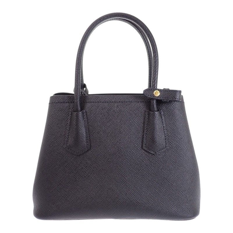 Prada Double Small Leather Doubre 2-Way Shoulder Bag Saffiano Black Gold — view 3