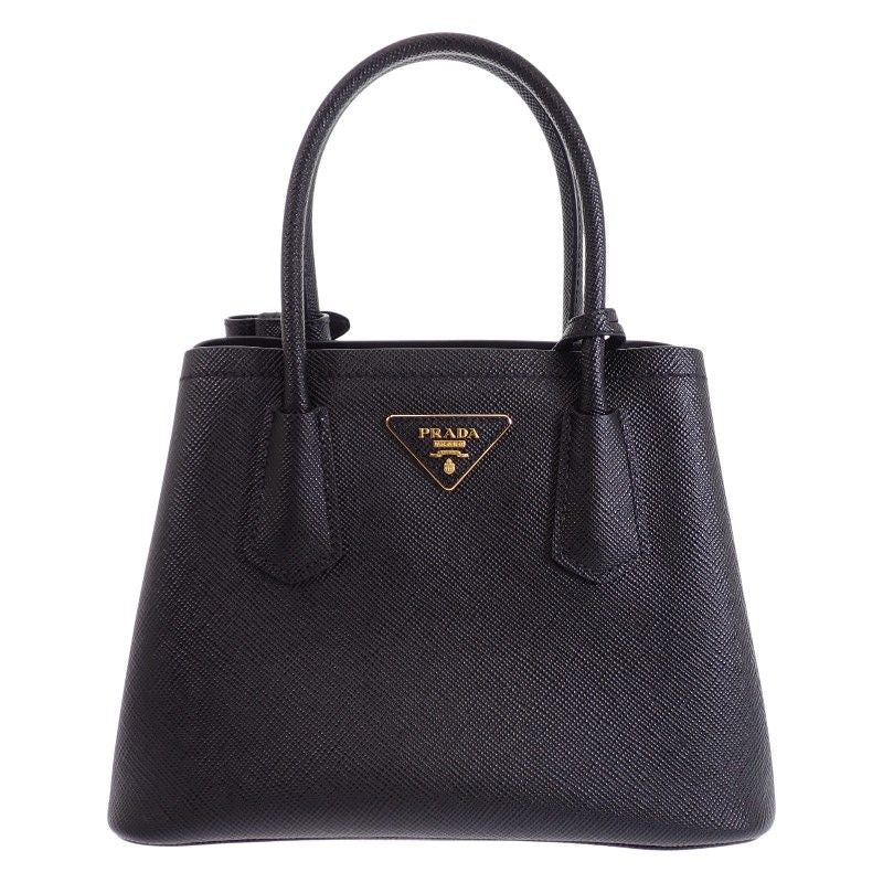 Prada Double Small Leather Doubre 2-Way Shoulder Bag Saffiano Black Gold — view 2