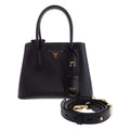 Prada Double Small Leather Doubre 2-Way Shoulder Bag Saffiano Black Gold