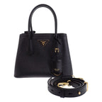 Prada Double Small Leather Doubre 2-Way Shoulder Bag Saffiano Black Gold