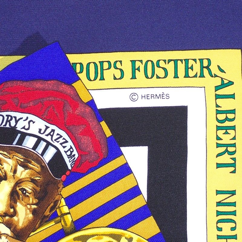 Hermes Carre 90 the Original New Orleans Creole Jazz Vintage Scarf Silk Navy — view 3