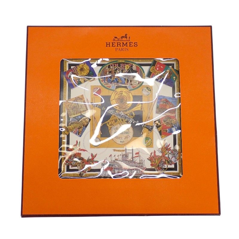 Hermes Carre 90 the Original New Orleans Creole Jazz Vintage Scarf Silk Navy — view 8