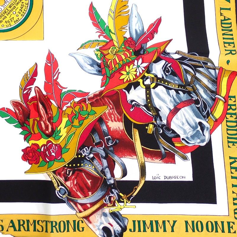 Hermes Carre 90 the Original New Orleans Creole Jazz Vintage Scarf Silk Navy — view 6