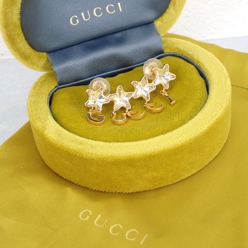 Gucci Script Logo Single Earrings Included Gold Plated Star