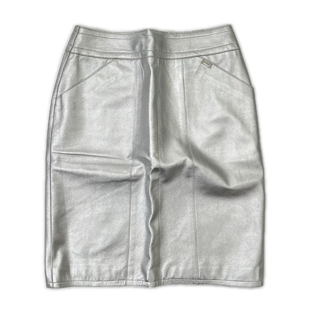 Chanel Silver Lambskin Tight Mini Skirt 38