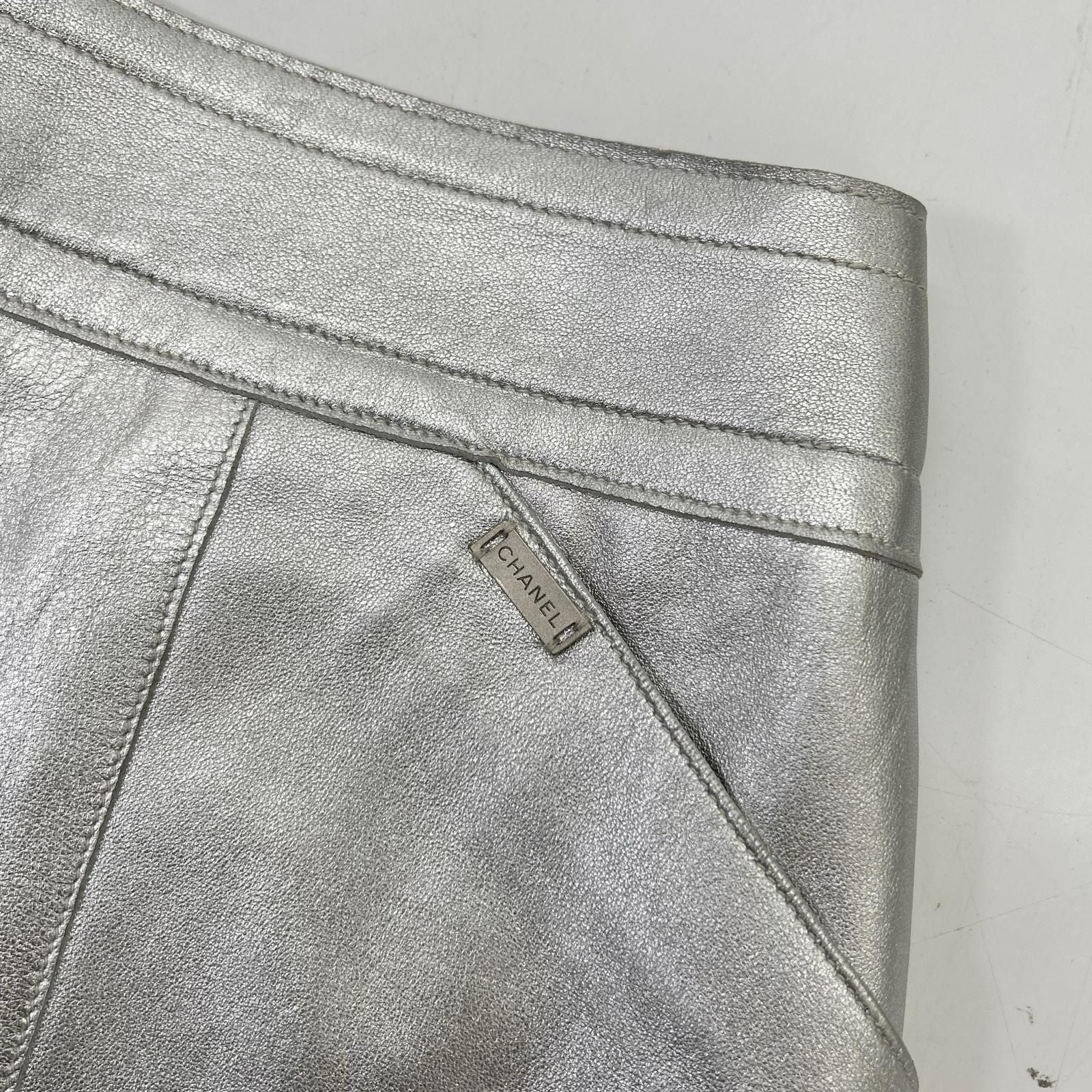 Chanel Silver Lambskin Tight Mini Skirt 38 — view 7