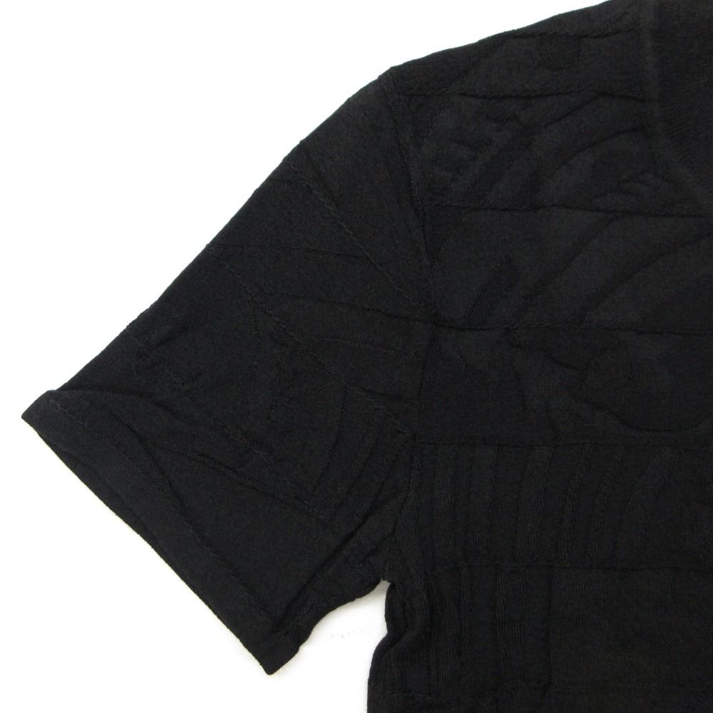 Hermes Top Knit Short Sleeve Silk Cotton Jacquard Embroidery Top Black Sweater — view 5